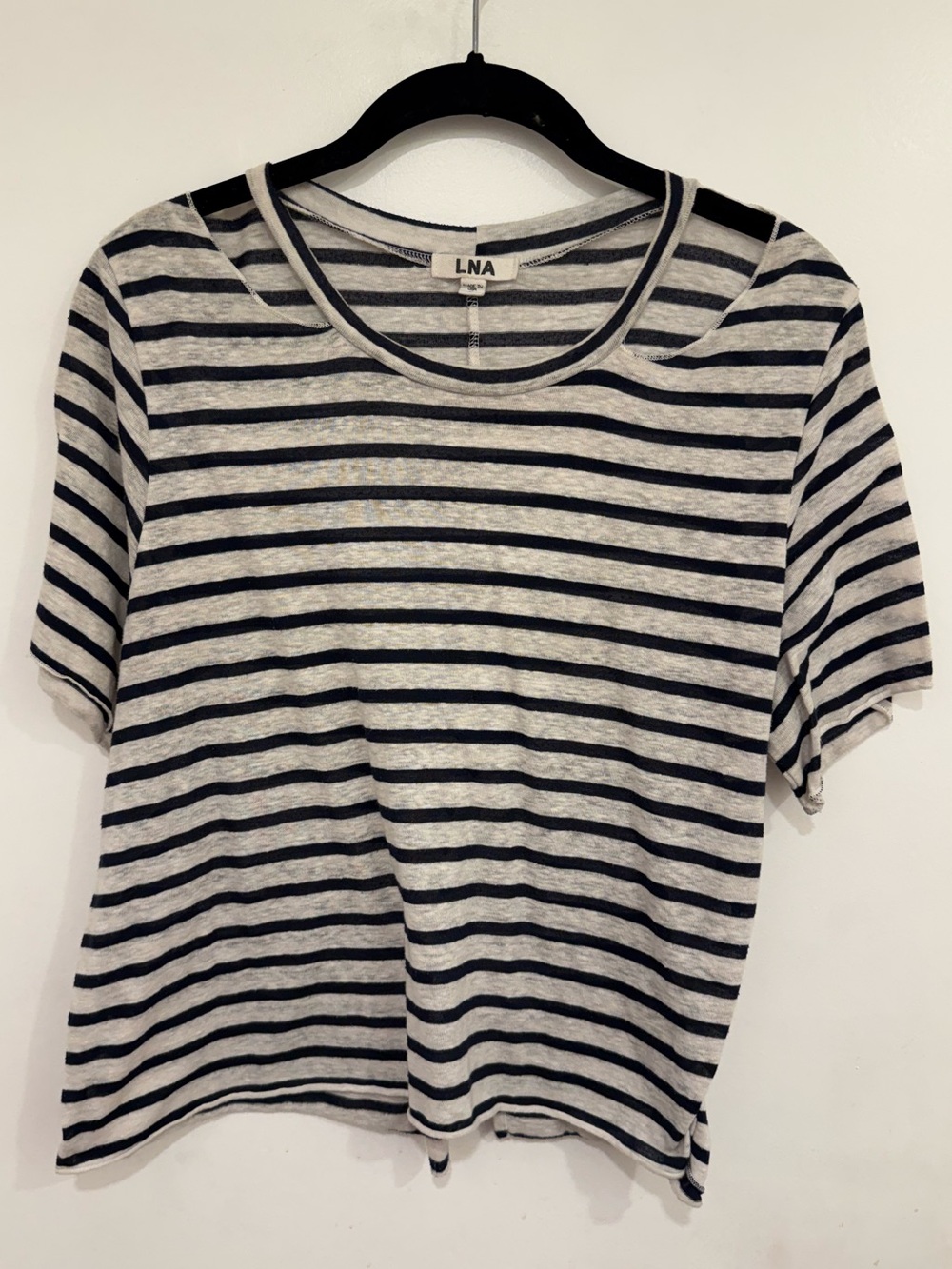 LNA Clothing Stripe Cut Out Crop Tee White / Navy Stripe (M)